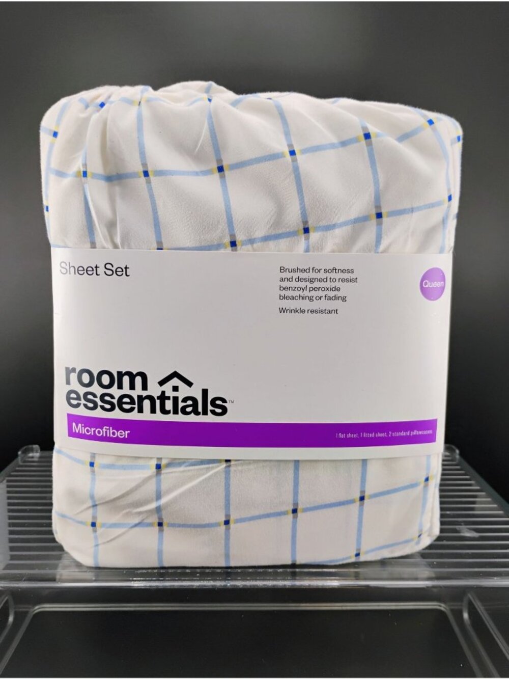 Room Essentials Microfiber Queen Sheet Set Plaid Design Wrinkle ResistantRoom Es